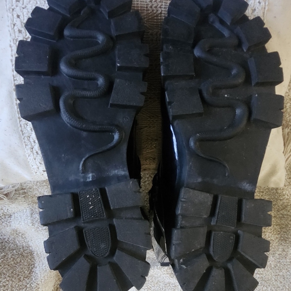 Black Patent Faux Leather Combat Boots - Picture 2 of 6
